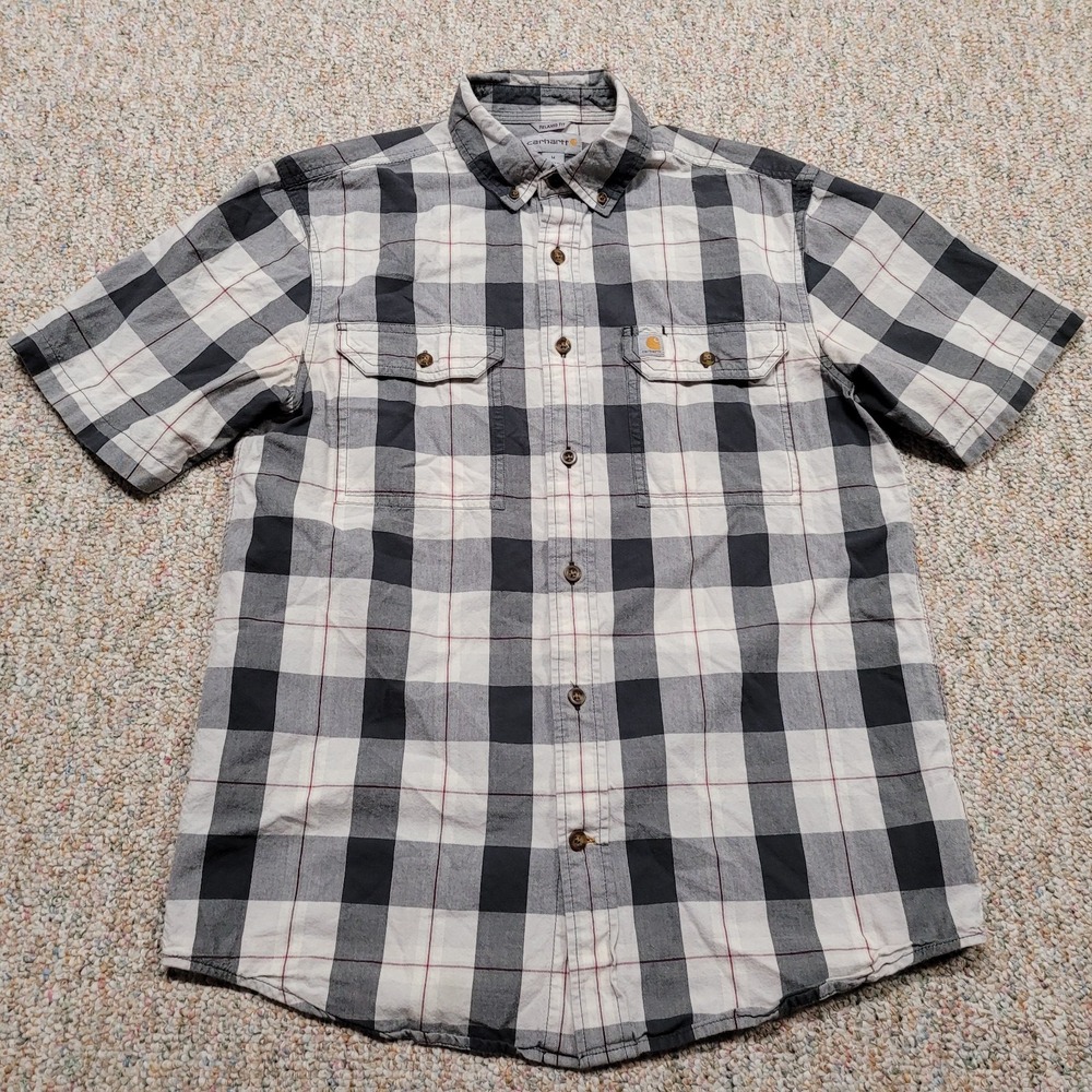 Carhartt Shirt Mens Medium Multi Plaid Short Sleeve Button Down Relaxed Fit Work